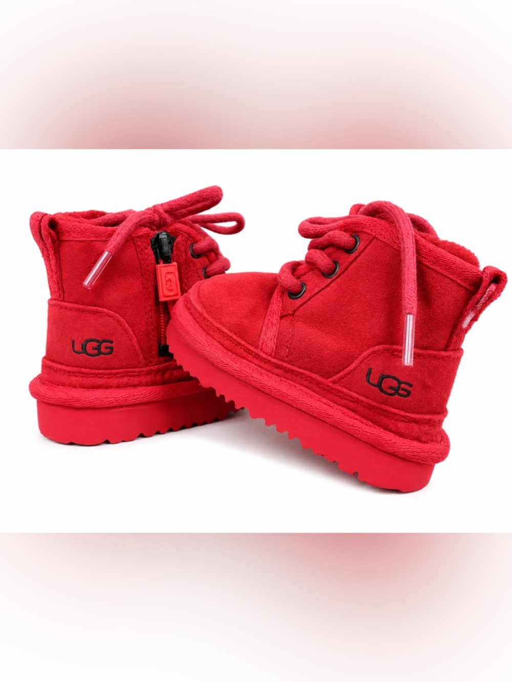 UGG Neumel II Zip Boots Toddler Size 6 Red Suede Sheepskin Fur Lined